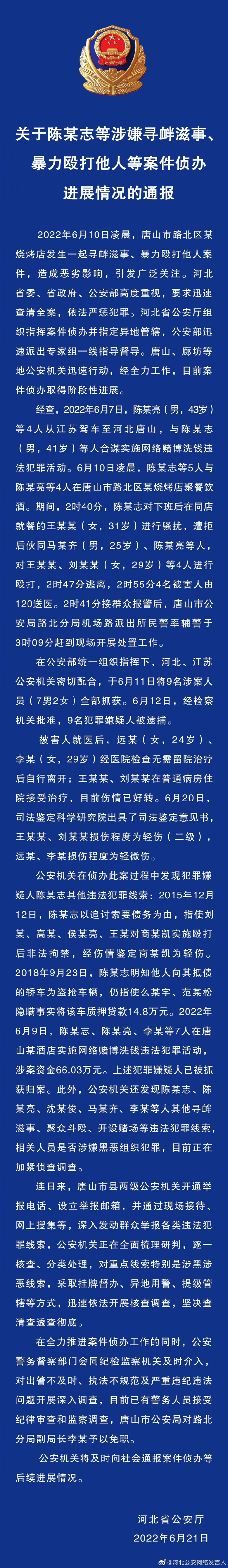 關(guān)于陳某志等涉嫌尋釁滋事、暴力毆打他人等案件偵辦進(jìn)展情況的通報(bào)