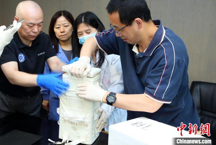 科研人員查看隨神舟十五號返回地面的空間科學實驗樣品。　中科院空間應用中心 供圖