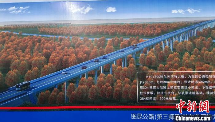 大橋穿越近3000米的原始胡楊林保護區(qū)。圖為工程效果圖?！∈酚窠?攝