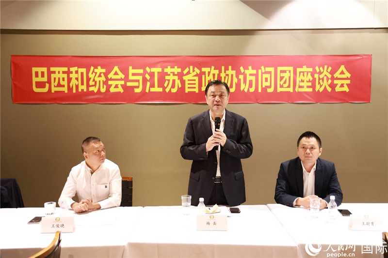 江蘇省政協(xié)副主席楊岳（中）在座談會(huì)上致辭。人民網(wǎng)記者 陳海琪攝