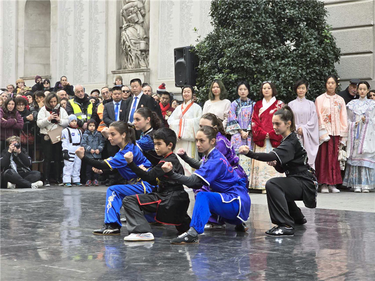 當(dāng)?shù)匚湫g(shù)學(xué)院進(jìn)行武術(shù)表演。張錫琪攝
