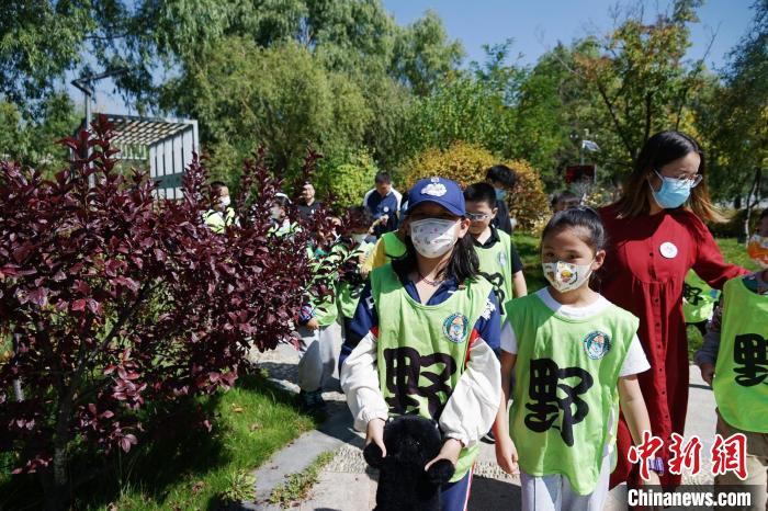 圖為小朋友在青海西寧湟水國家濕地公園內認識植物?！●R銘言 攝
