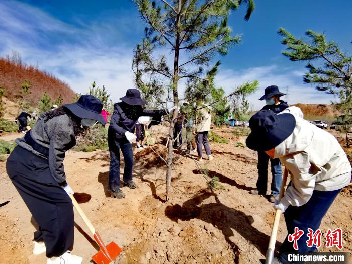 圖為西寧市城東區(qū)干部職工參加義務(wù)植樹(shù)?！?zhí)砀?攝