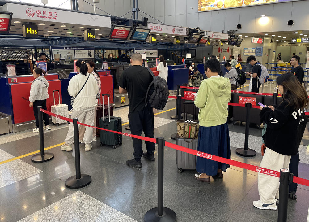 旅客在首都機場排隊辦理登機手續(xù)。人民網記者 喬雪峰攝