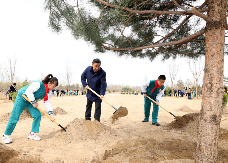 2022年3月，習(xí)近平總書記來到北京市大興區(qū)黃村鎮(zhèn)參加首都義務(wù)植樹活動，同大家一起植樹。新華社記者 黃敬文 攝