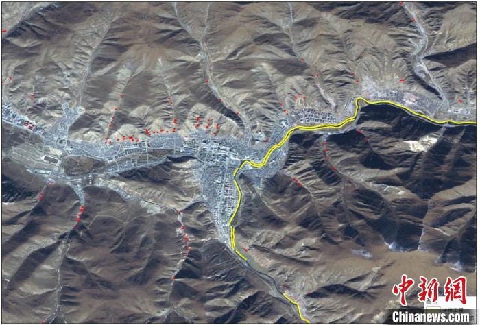 玉樹災(zāi)后重建區(qū)地質(zhì)災(zāi)害治理工程和防洪工程監(jiān)測結(jié)果。中科院空天院 供圖