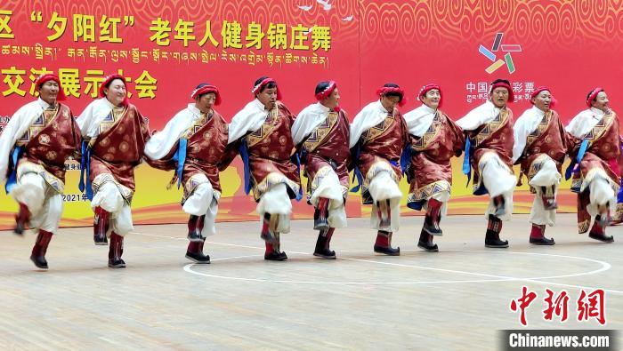 圖為西藏老年舞蹈隊(duì)齊跳傳統(tǒng)鍋莊舞?！∝暽＠?攝