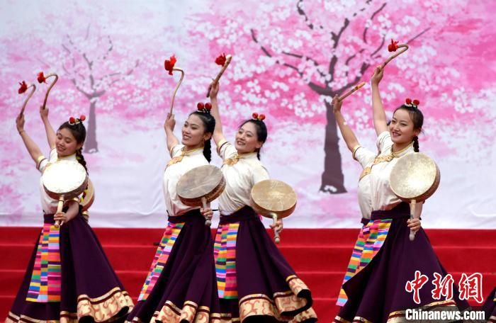 3月28日，西藏林芝第二十屆桃花旅游文化節(jié)開(kāi)幕式上的文藝表演?！±盍?攝
