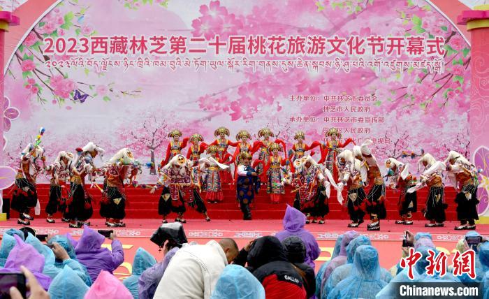 3月28日，西藏林芝第二十屆桃花旅游文化節(jié)開(kāi)幕式上的文藝表演。　李林 攝
